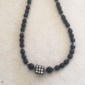 Black beaded necklace with Crystal Square bead